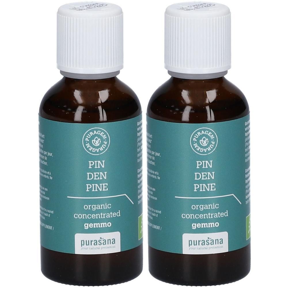 Deux flacons de Purasana Bio concentré gemmo Pin Den Pin.