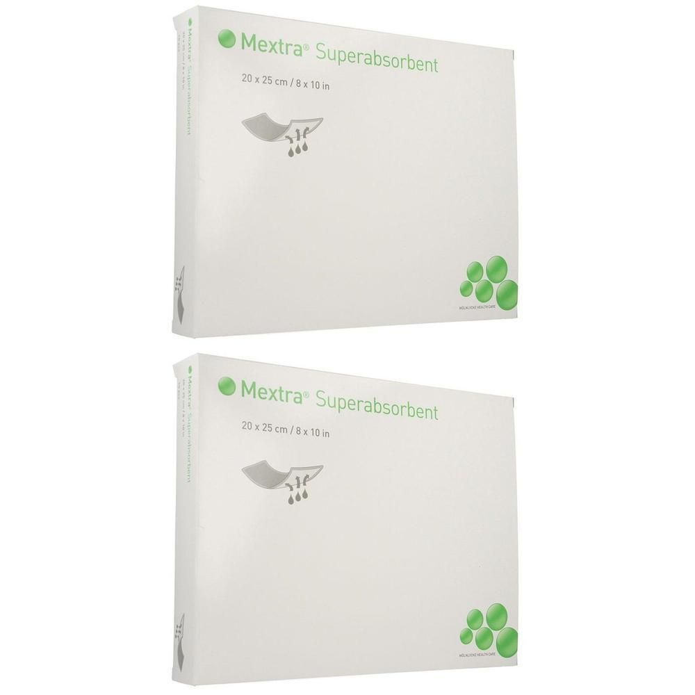 Twee pakken Mextra Suprasorb Superabsorbent wondverbanden, 20x25 cm.