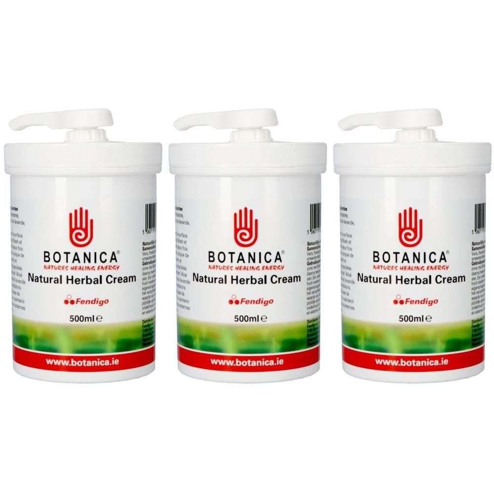 Trois flacons pompe blancs Botanica Natural Herbal Cream, 500ml.