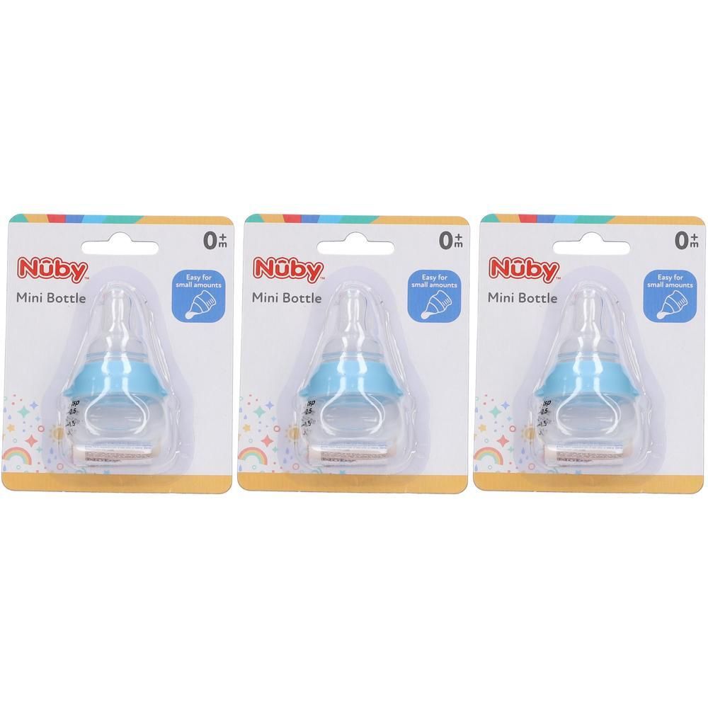 Nuby Mini Fles, 0 maanden+, blauw en transparant.