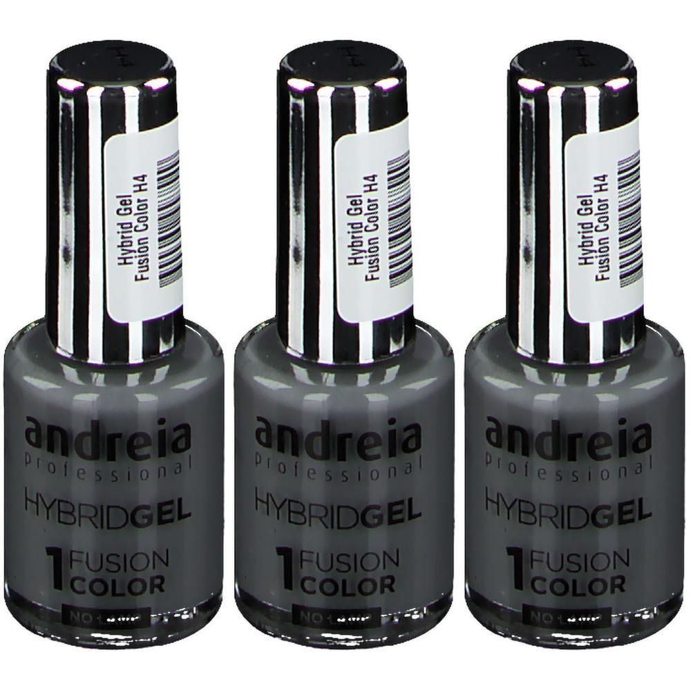 Trois flacons de vernis gel hybride Andreia, couleur grise H4.