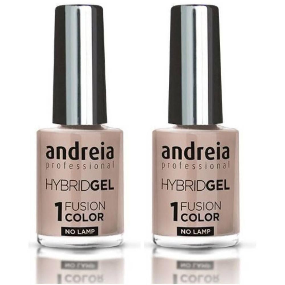 Twee flessen Andreia Hybrid Gel nagellak in vanillekleur. "Fusion Color 1", "No Lamp".