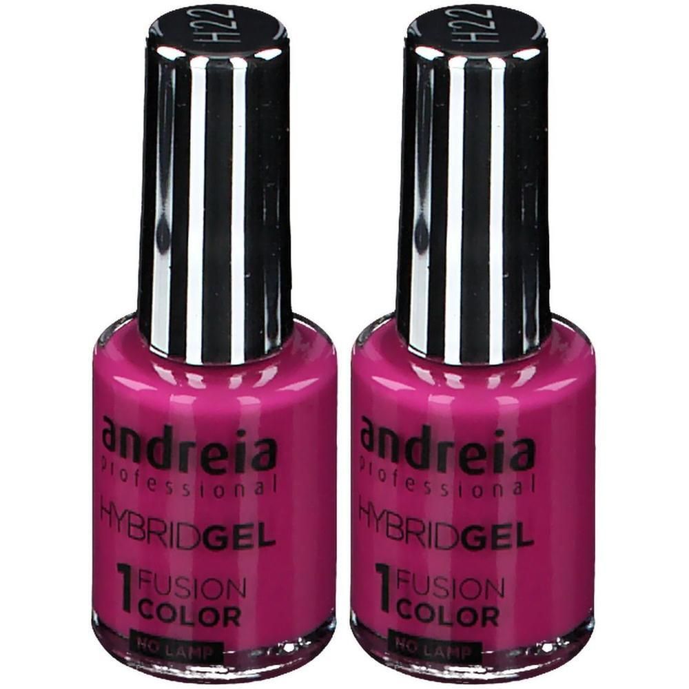 Deux flacons de vernis Andreia Hybridgel couleur magenta. H22 Fusion Color.