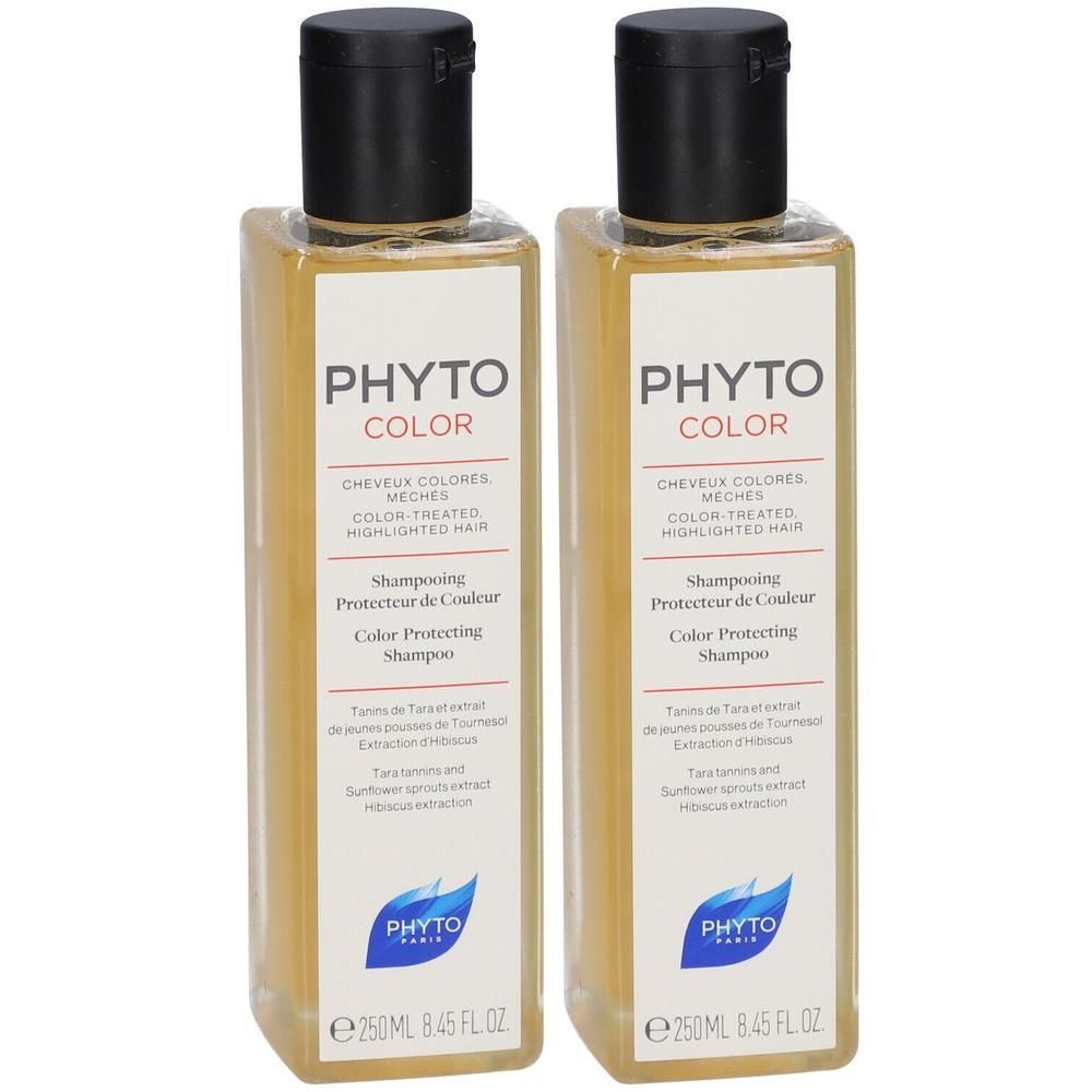 Twee flessen Phyto Phytocolor shampoo voor gekleurd haar, elk 250ml.