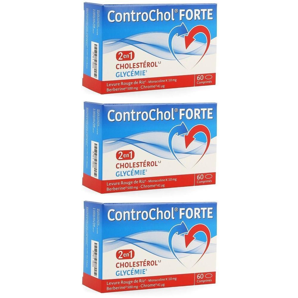 Boîtes ControChol Forte, 2 en 1 Cholestérol & Glycémie, 60 comprimés.