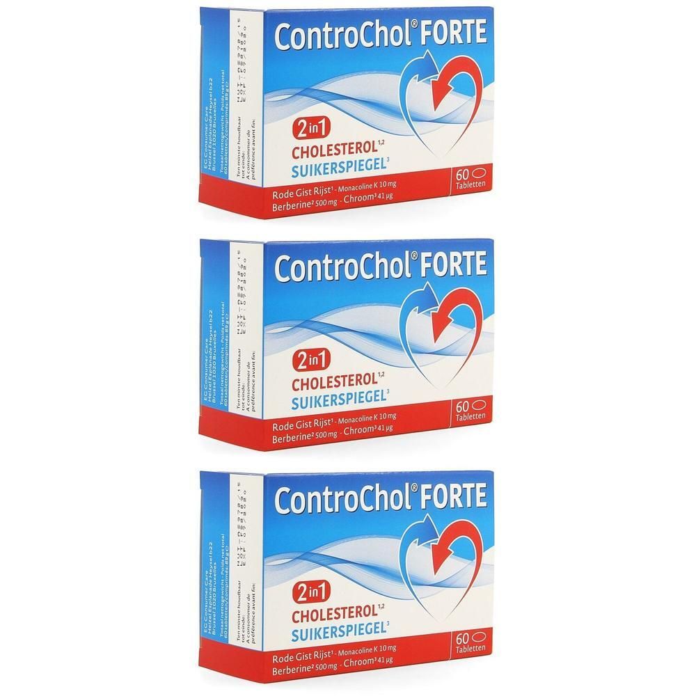 ControChol Forte dozen, 2 in 1 Cholesterol & Suikerspiegel, 60 tabletten.