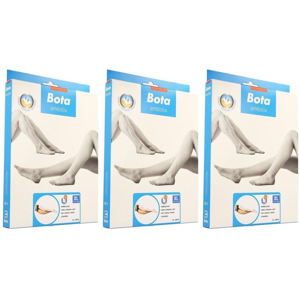 Trois boîtes de bas de contention Bota Embolix, blancs, taille XL.