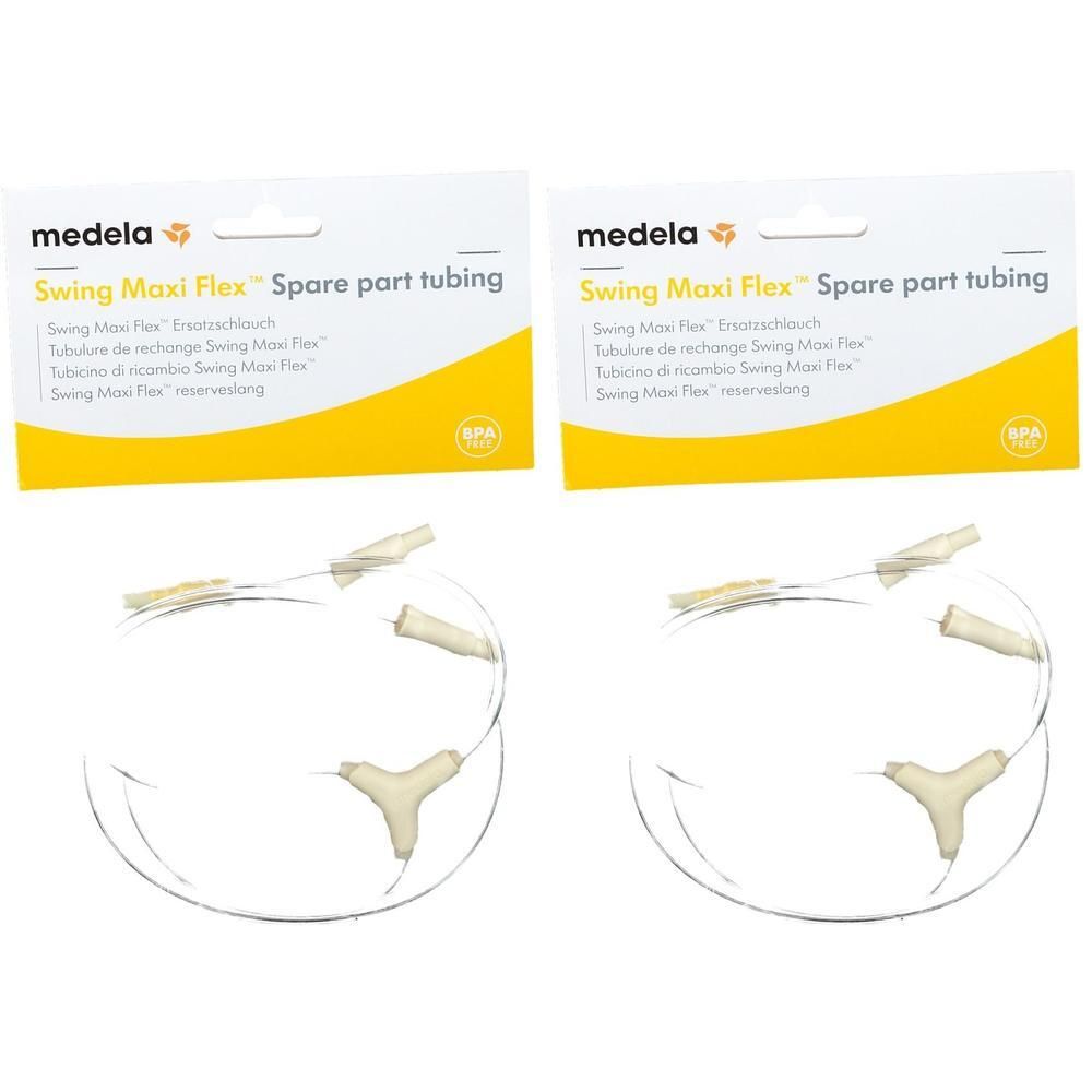 Twee Medela Swing Maxi Flex reserve slangen met Y-connector en koppelingen.