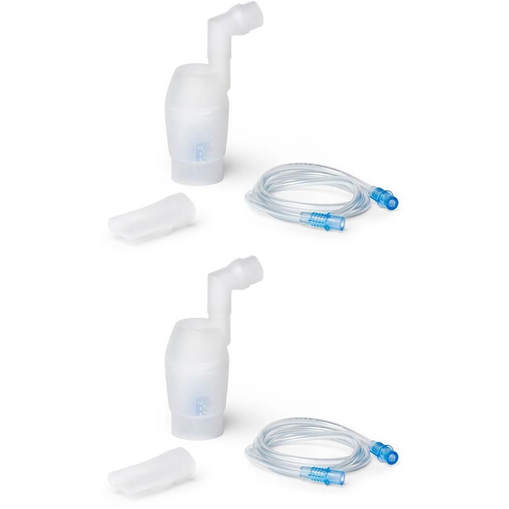 Deux kits de nébulisation avec tuyaux et embouts buccaux.