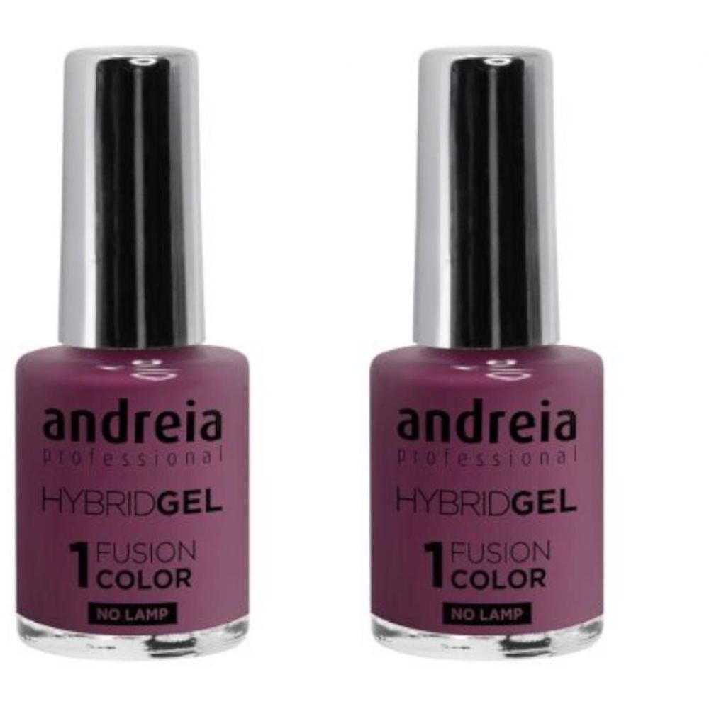 Twee flessen Andreia Hybridgel nagellak in paars. Zilveren dop.