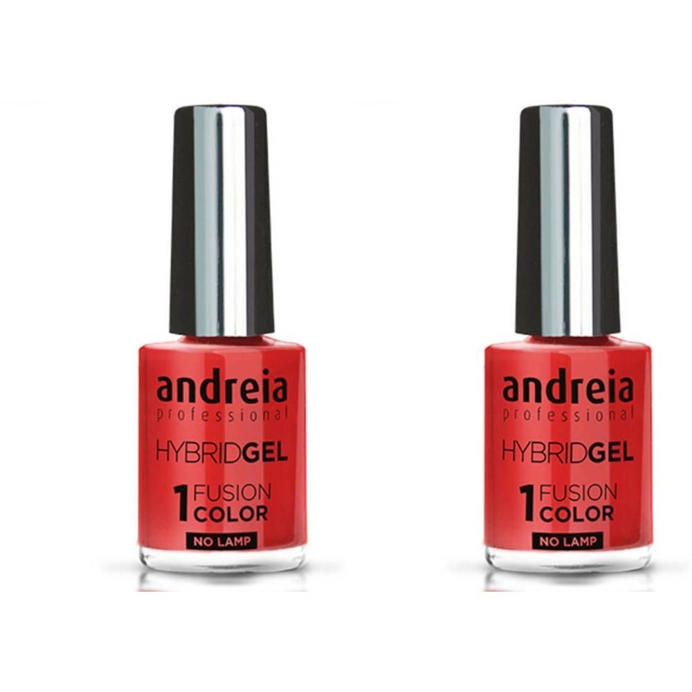 Twee flessen Andreia Hybridgel nagellak in felrood. Zilveren dop.