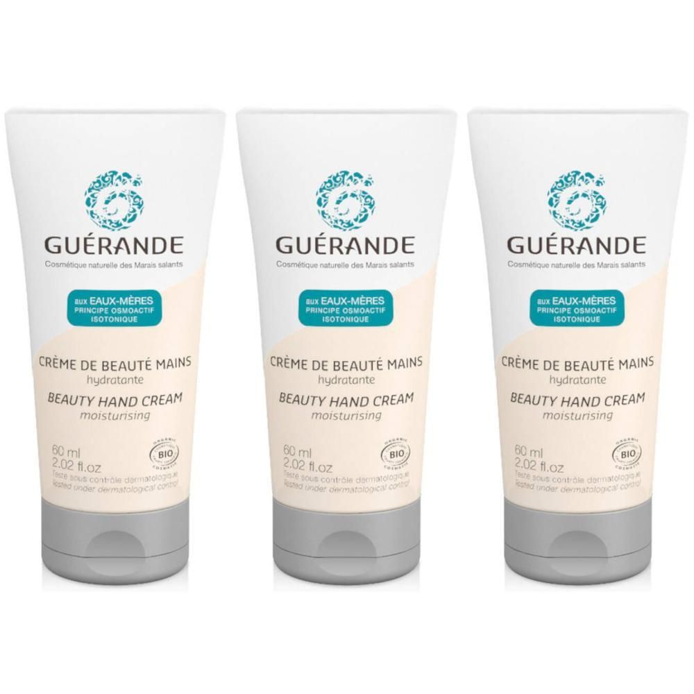 Drie tubes Guérande Handcrème, 80 ml. Met BIO-keurmerk.