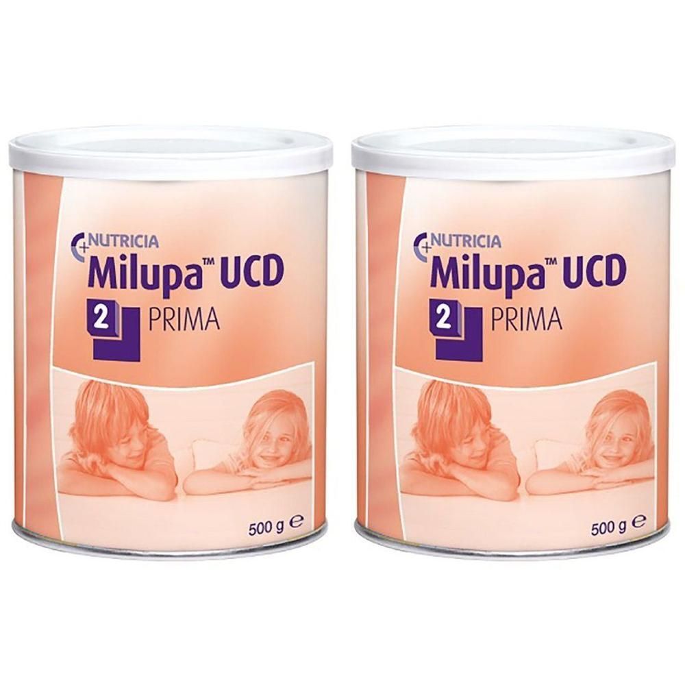 Deux boîtes de lait Milupa UCD 2 Prima, 500g chacune.