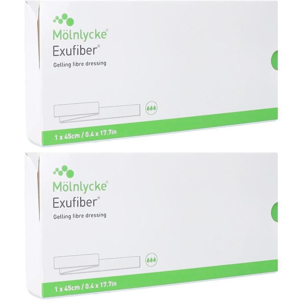 Twee verpakkingen Mölnlycke Exufiber Gelling Fibre Dressing, 1x45cm.