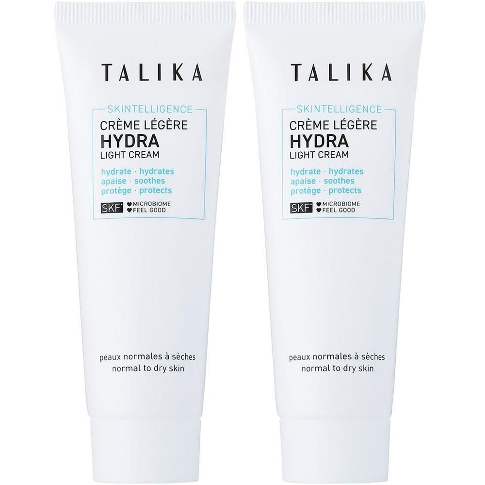 Twee witte tubes TALIKA Skintelligence Hydra Light Cream voor normale tot droge huid.