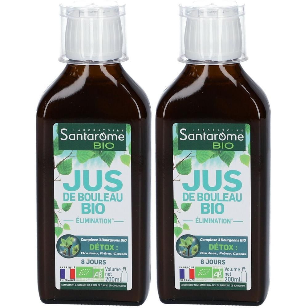 Deux flacons de Jus de Bouleau Bio Santarôme, 200ml.