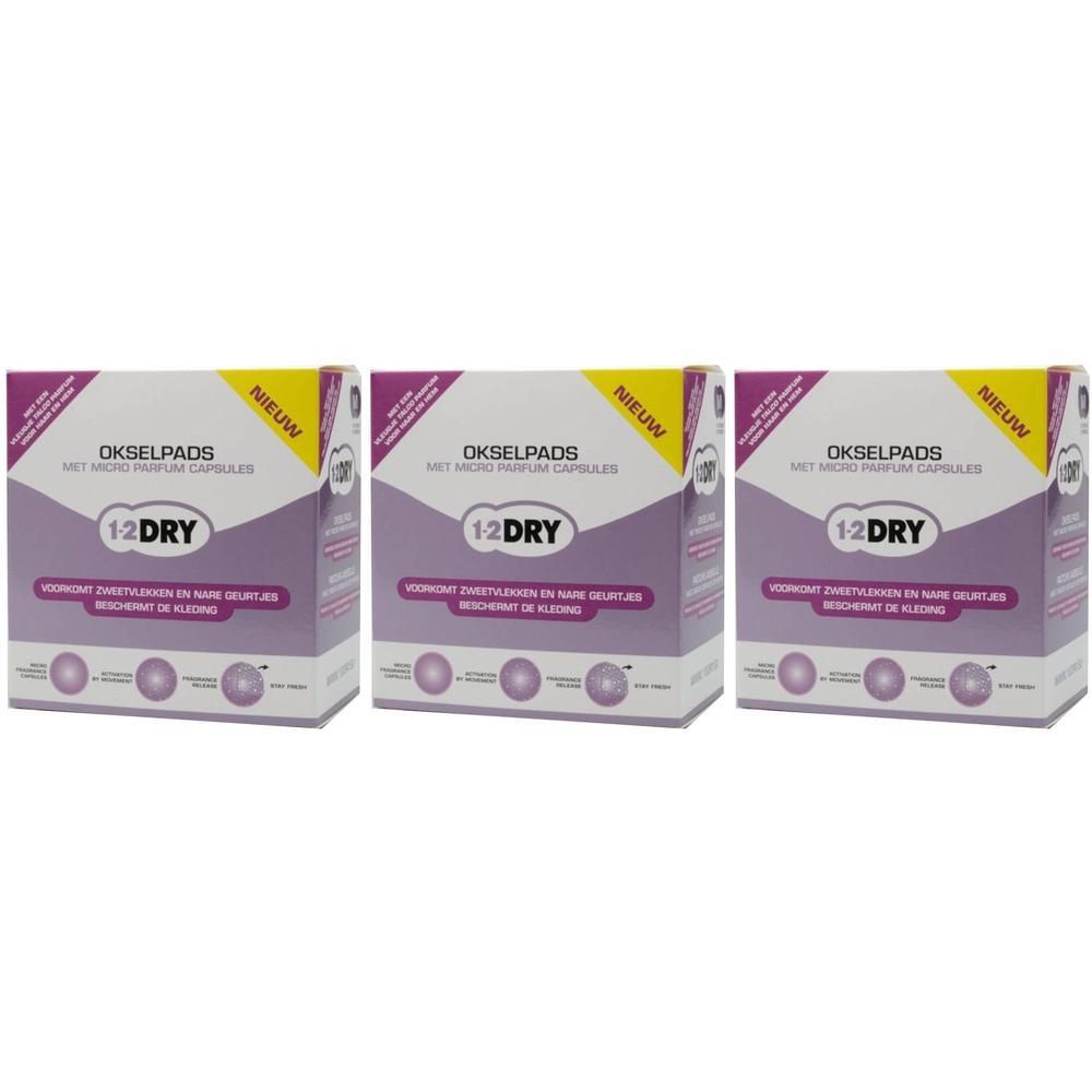 Trois paquets de 1-2 DRY Patchs Aisselle avec capsules de parfum.