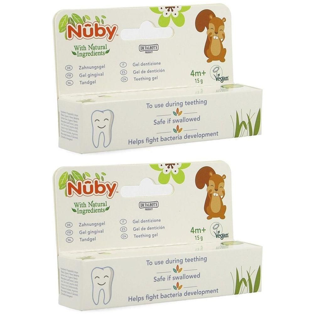 Gel gingival Nûby 15g avec illustration d'écureuil.