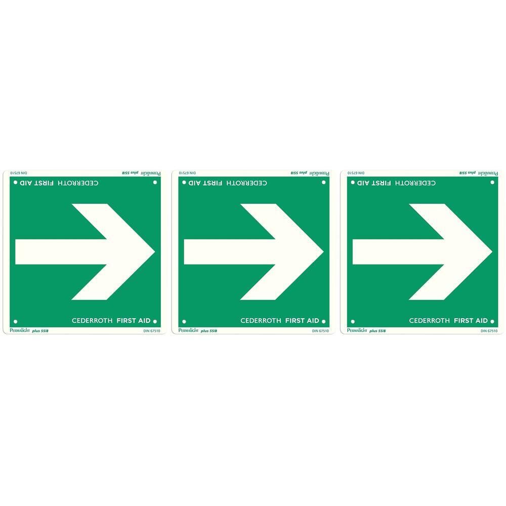 Panneau vert avec flèche blanche vers la droite. Cederroth First Aid.