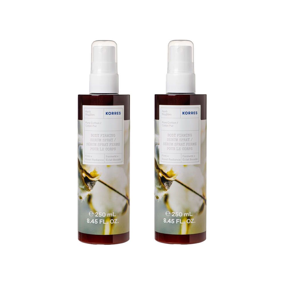 Deux sprays corps Korres avec tête de pompe. 250 ml.
