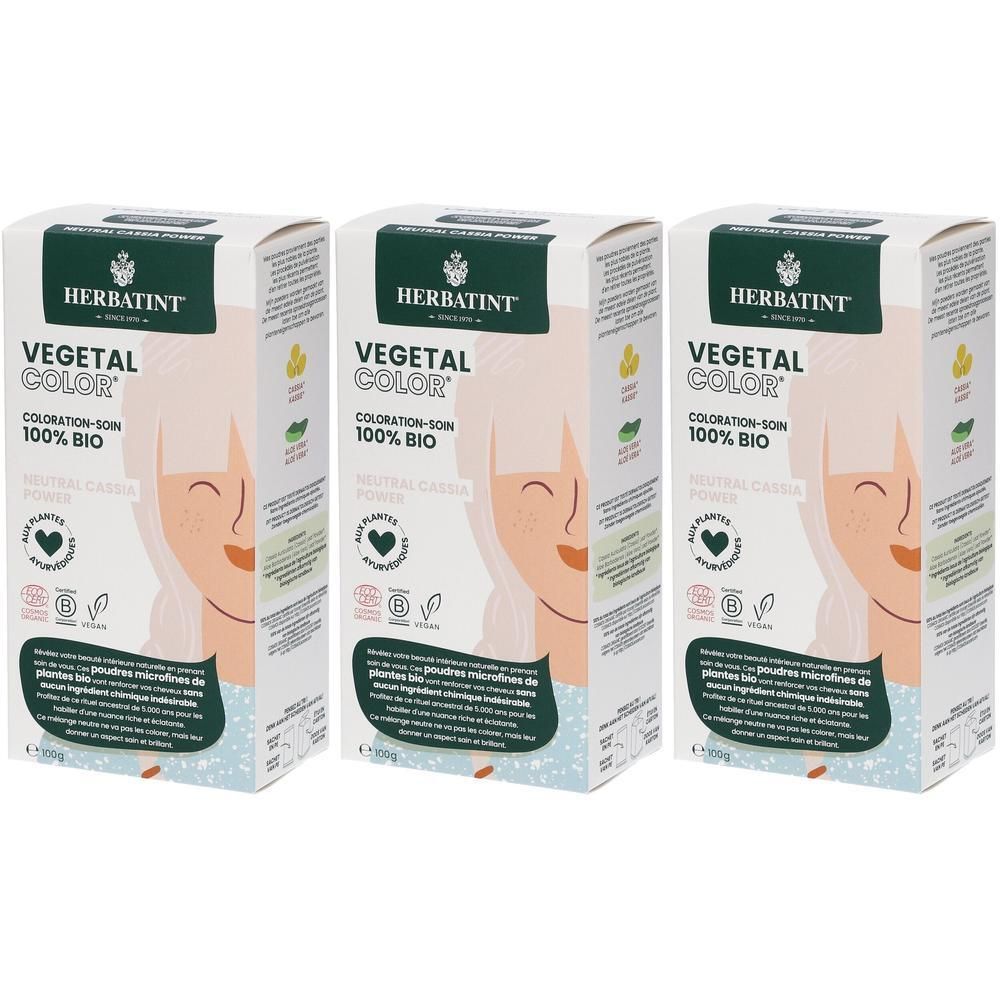 Trois boîtes Herbatint Vegetal Color, 100% Bio, aux plantes ayurvédiques.