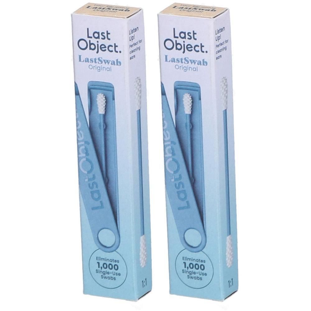 Deux LastSwab Original dans leur emballage bleu. Alternative réutilisable aux cotons-tiges.