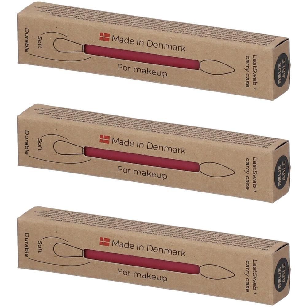 Rode herbruikbare wattenstaafjes voor make-up, gemaakt in Denemarken. Inclusief draagtas.