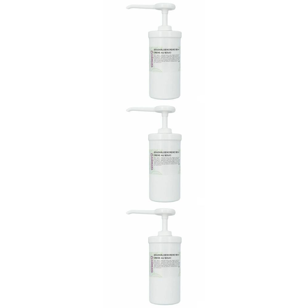 Drie witte pompflesjes met etiketten.