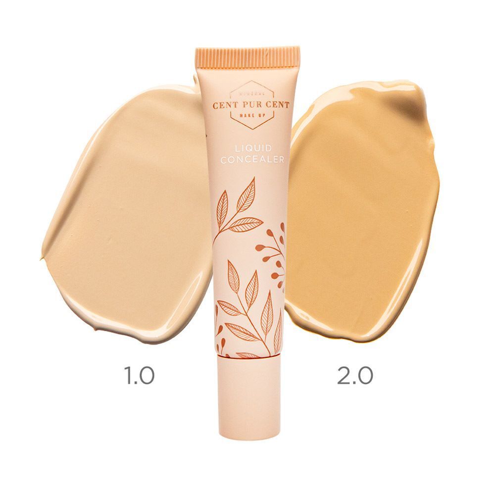 Un tube de correcteur liquide Cent Pur Cent avec deux échantillons de couleur.
