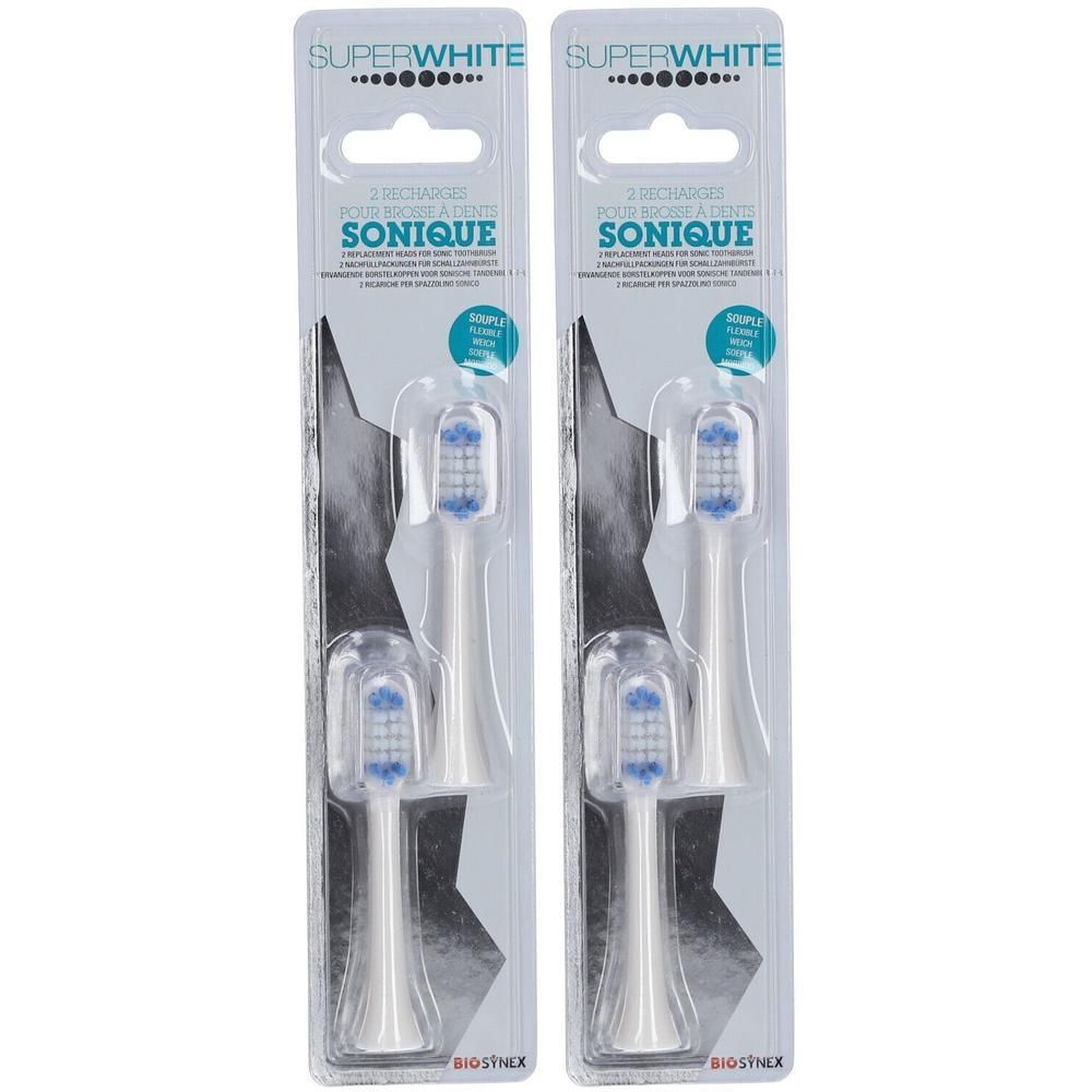 Twee SUPERWHITE Sonic opzetborstels in dubbelverpakking.