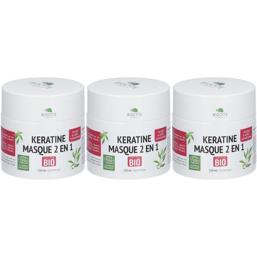 Drie potten Biocyte Kératine Masque 2 en 1, 130ml.