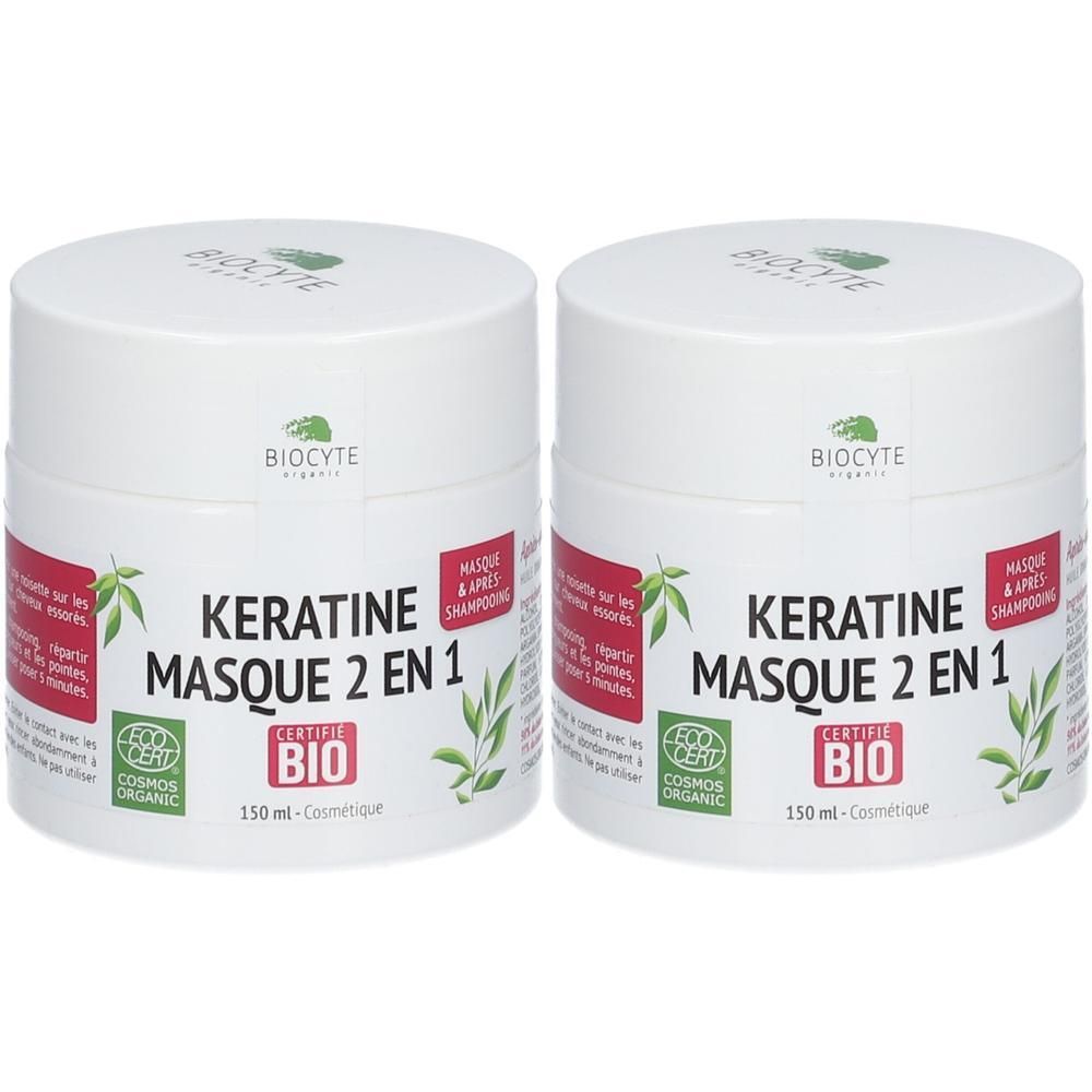Twee witte potten Biocyte Keratine Masker 2 in 1, 150 ml.