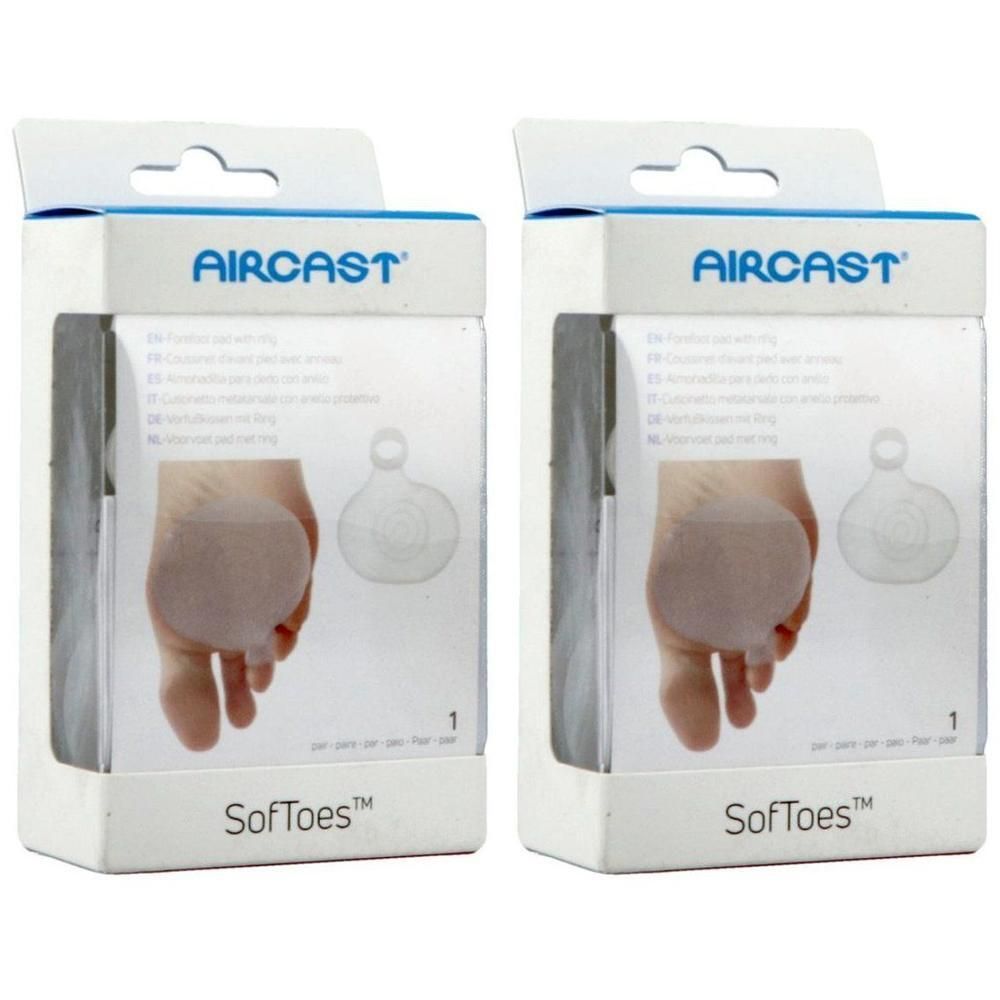 Deux paquets de protège-doigts Aircast Soft Toes avec illustrations.