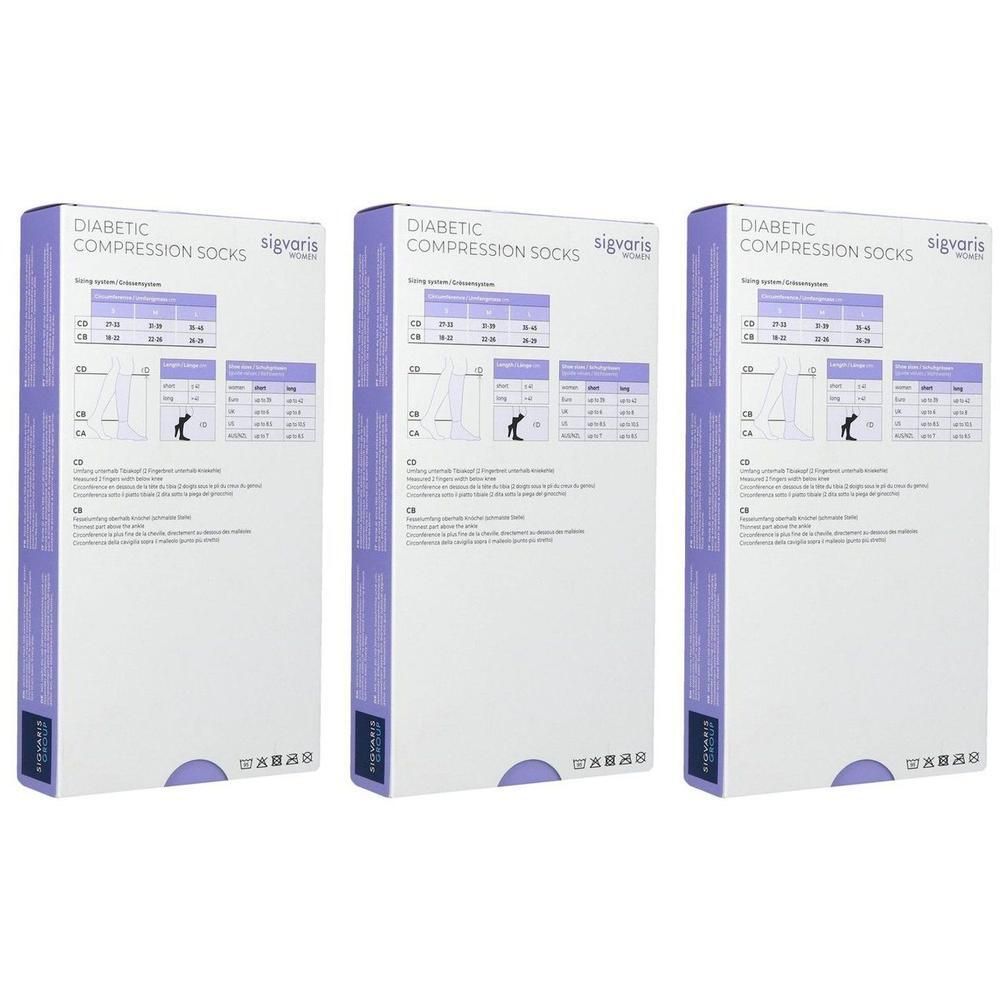 Drie dozen Sigvaris compressiekousen voor diabetici, wit, maat L.
