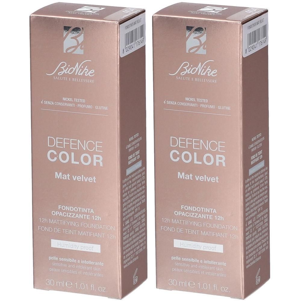 Twee verpakkingen BioNike Defence Color Mat Velvet Foundation, 30 ml.