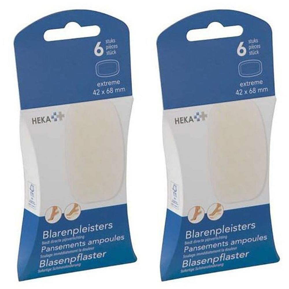 2 pakken Heka blarenpleisters, 6 stuks per pak, extreme, 42 x 68 mm.
