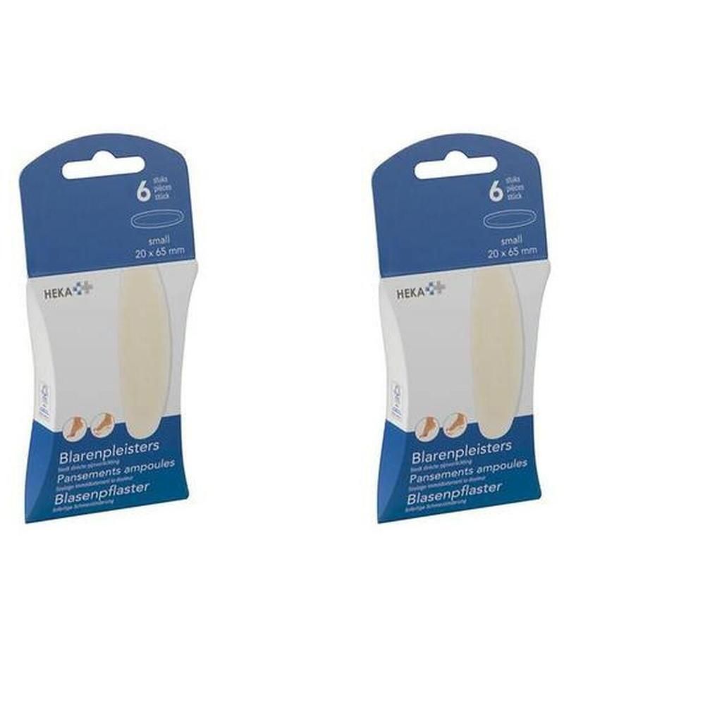 Deux paquets de pansements ampoules HEKA, petits, 20 x 65 mm.