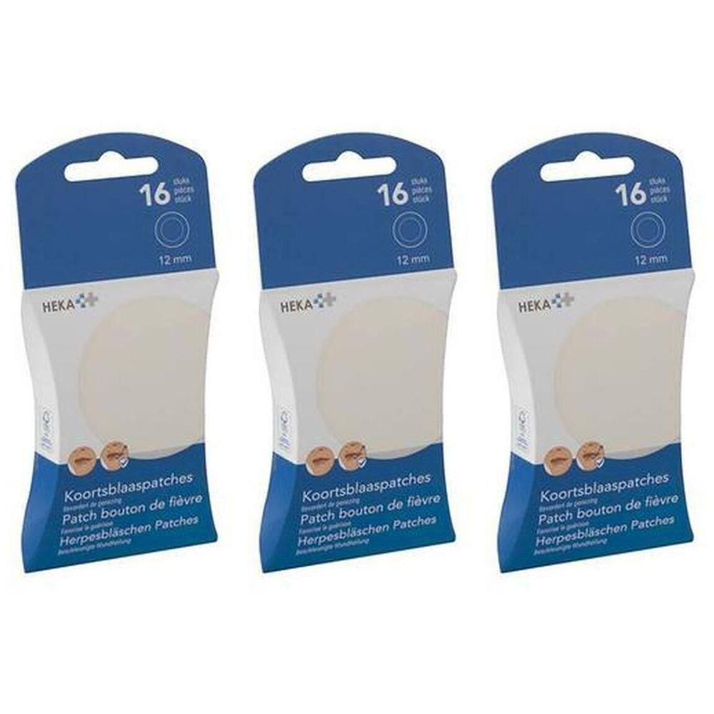 Trois paquets de Heka Patch Bouton de Fièvre, 16 patchs par paquet, 12 mm.
