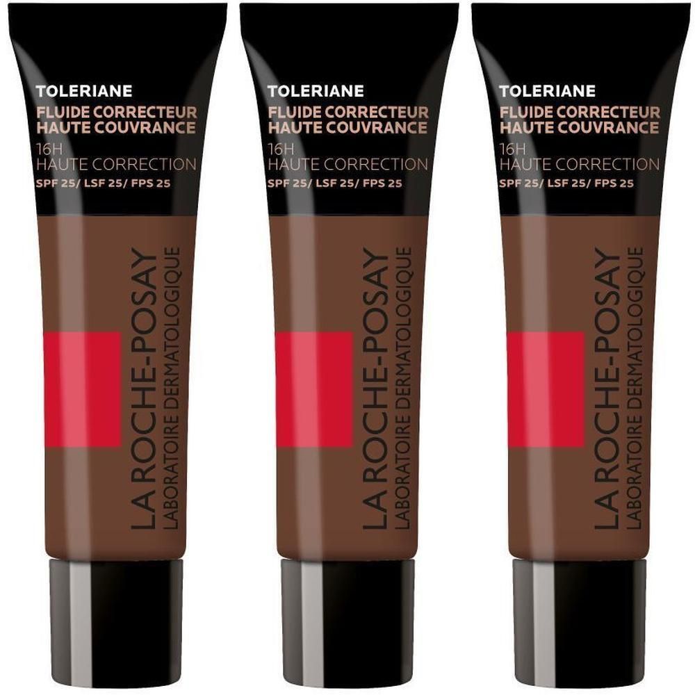 Drie tubes La Roche-Posay Toleriane Fluide SPF 25, bruine kleur.