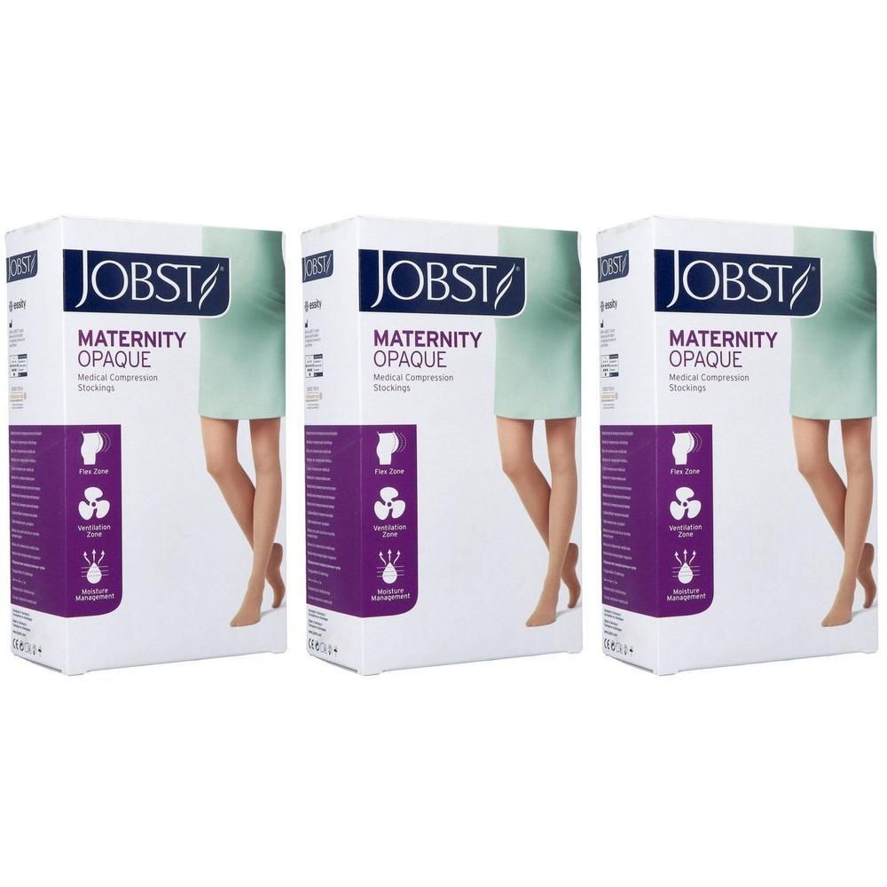Trois boîtes de collants de maternité opaques JOBST, classe 2, couleur beige.