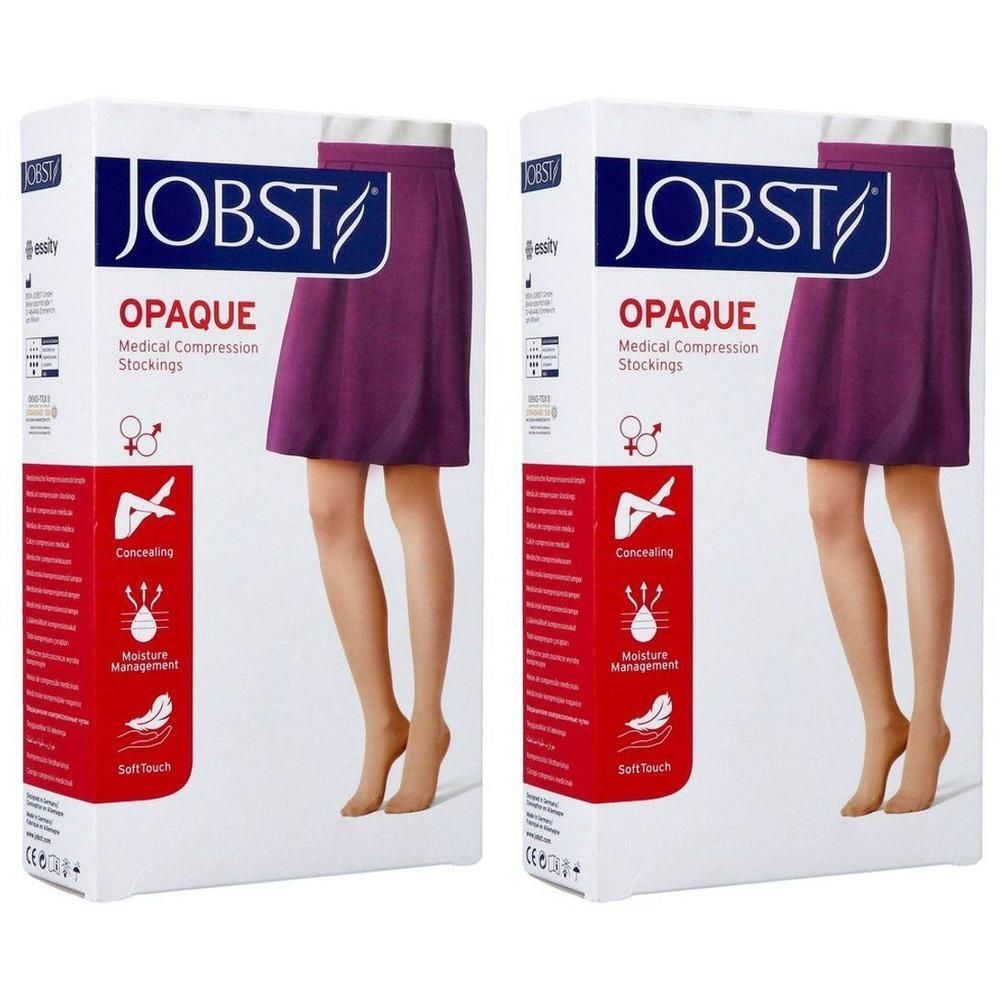 Deux paquets de bas de compression médicale JOBST Opaque, Classe 1, couleur Nature.