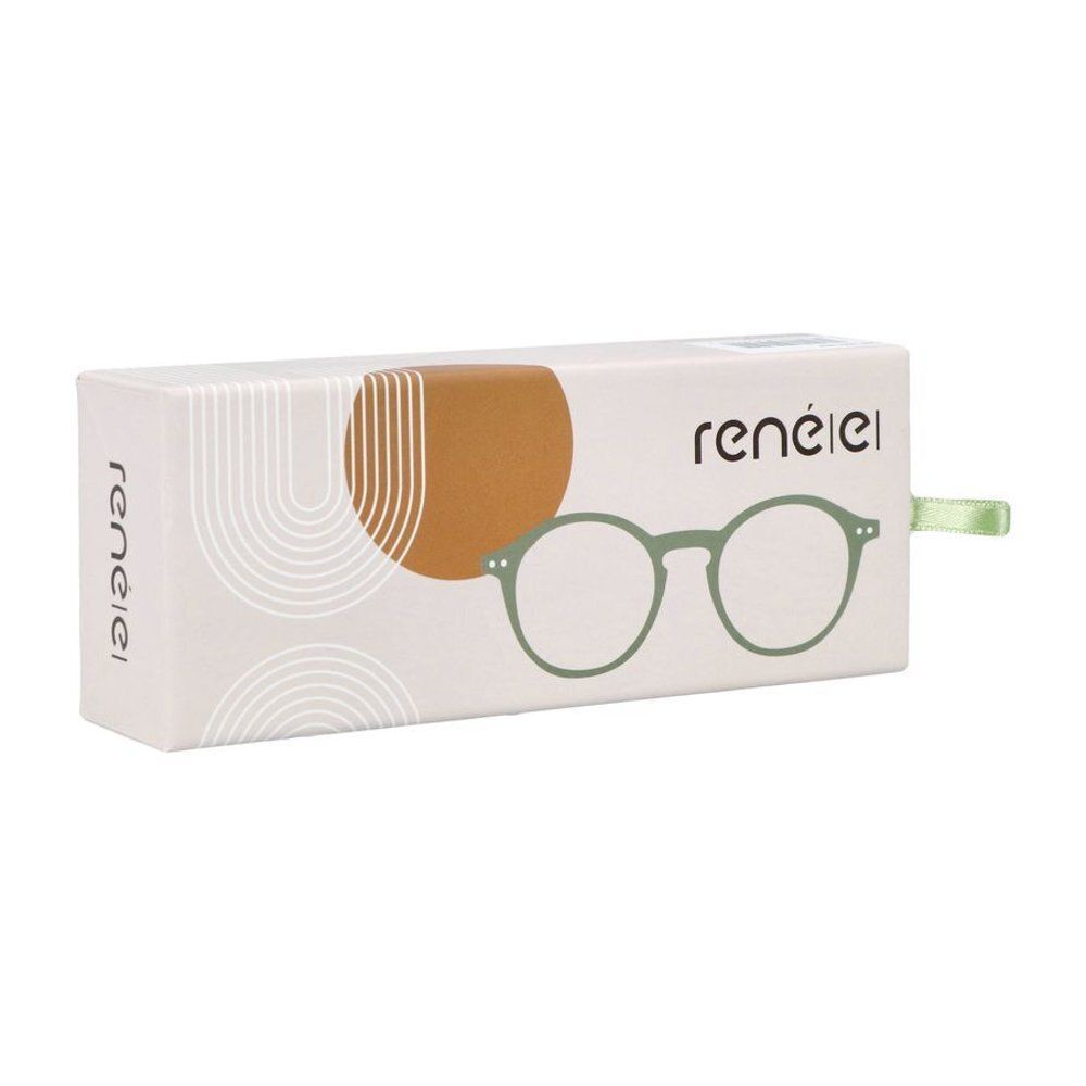 Verpakking van een René|e| bril +2.0 Re-y05 Monstera Leaf Green.