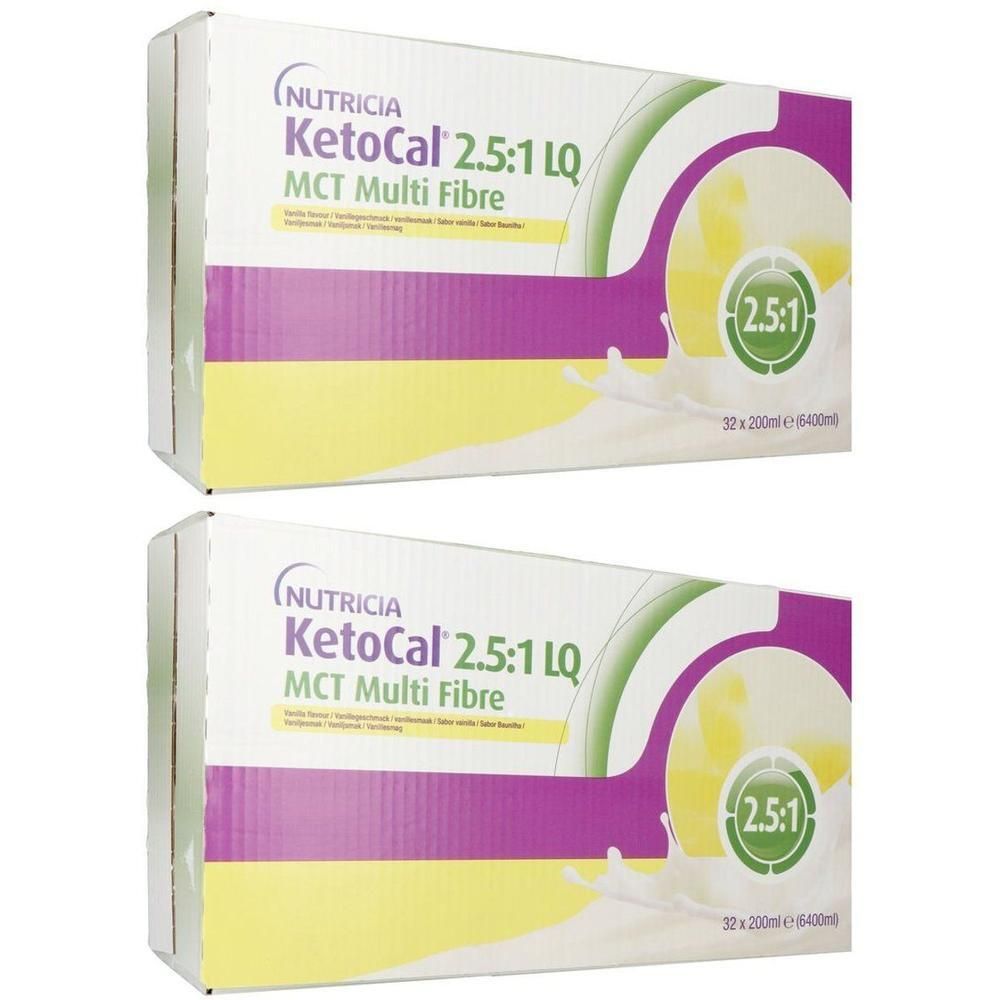 Deux boîtes de Nutricia KetoCal 2:5:1 LQ MCT Multi Fibre, 32x200ml.