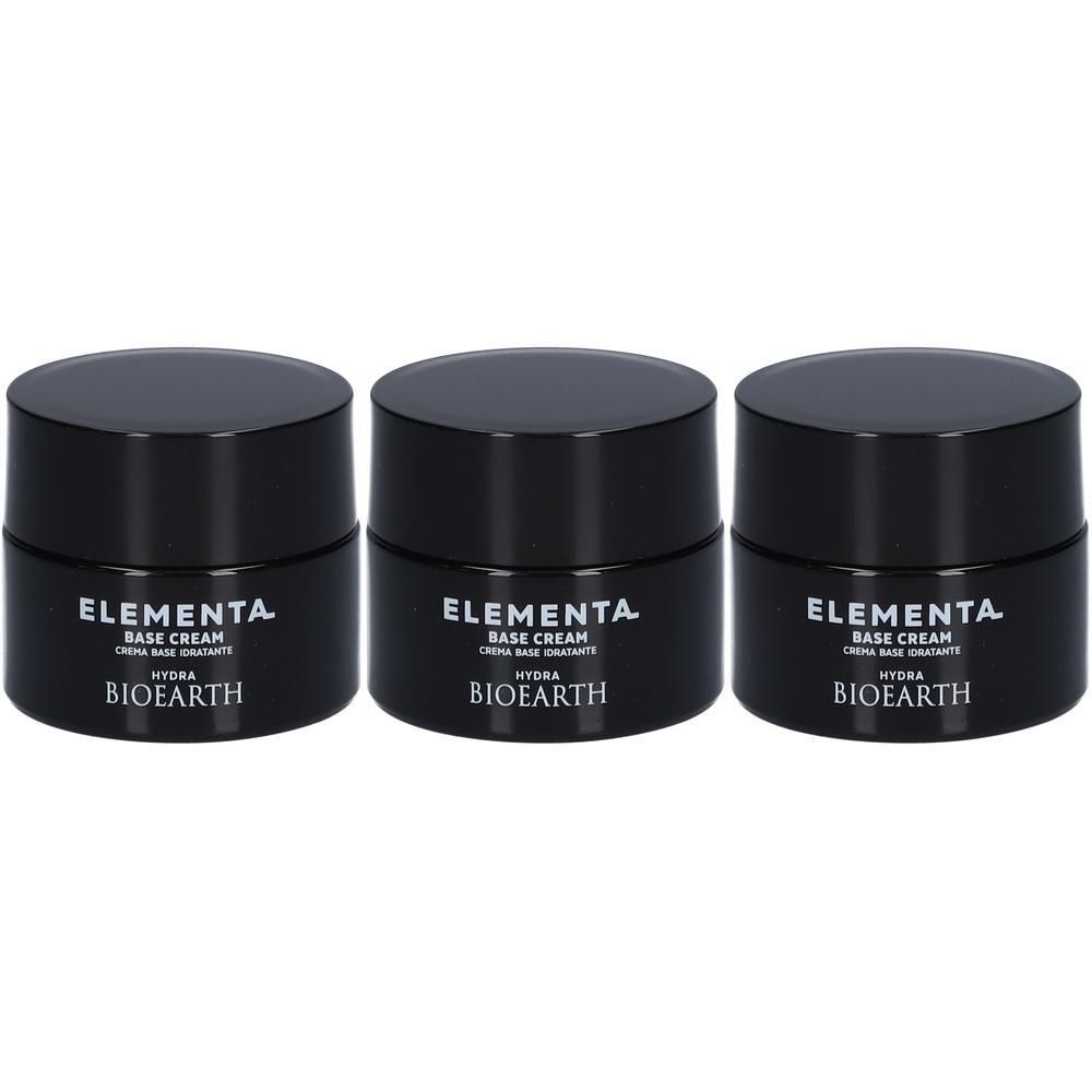 Drie zwarte potjes met Elementa Base Cream van Bioearth.