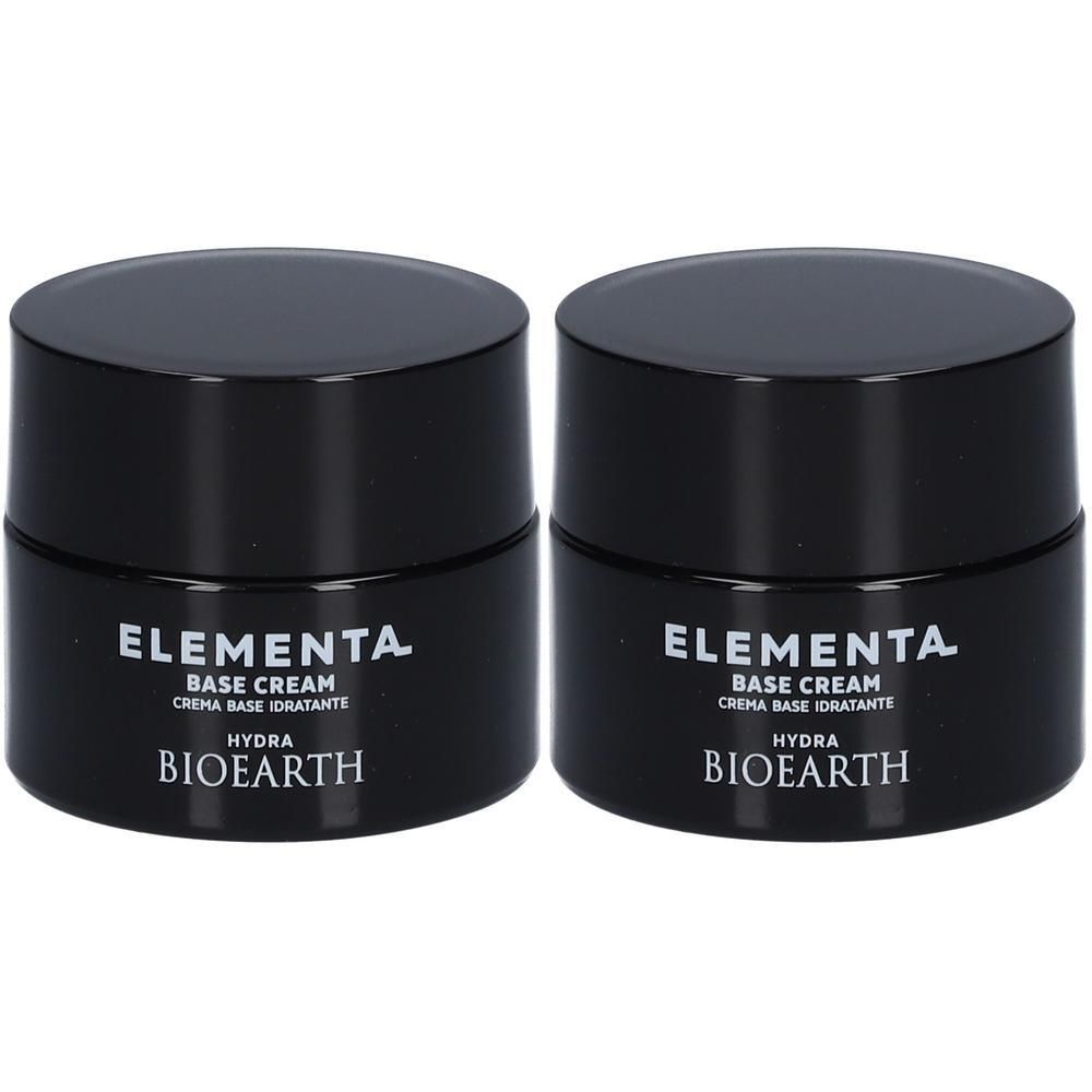 Deux pots noirs avec inscription "ELEMENTA BASE CREAM HYDRA BIOEARTH".