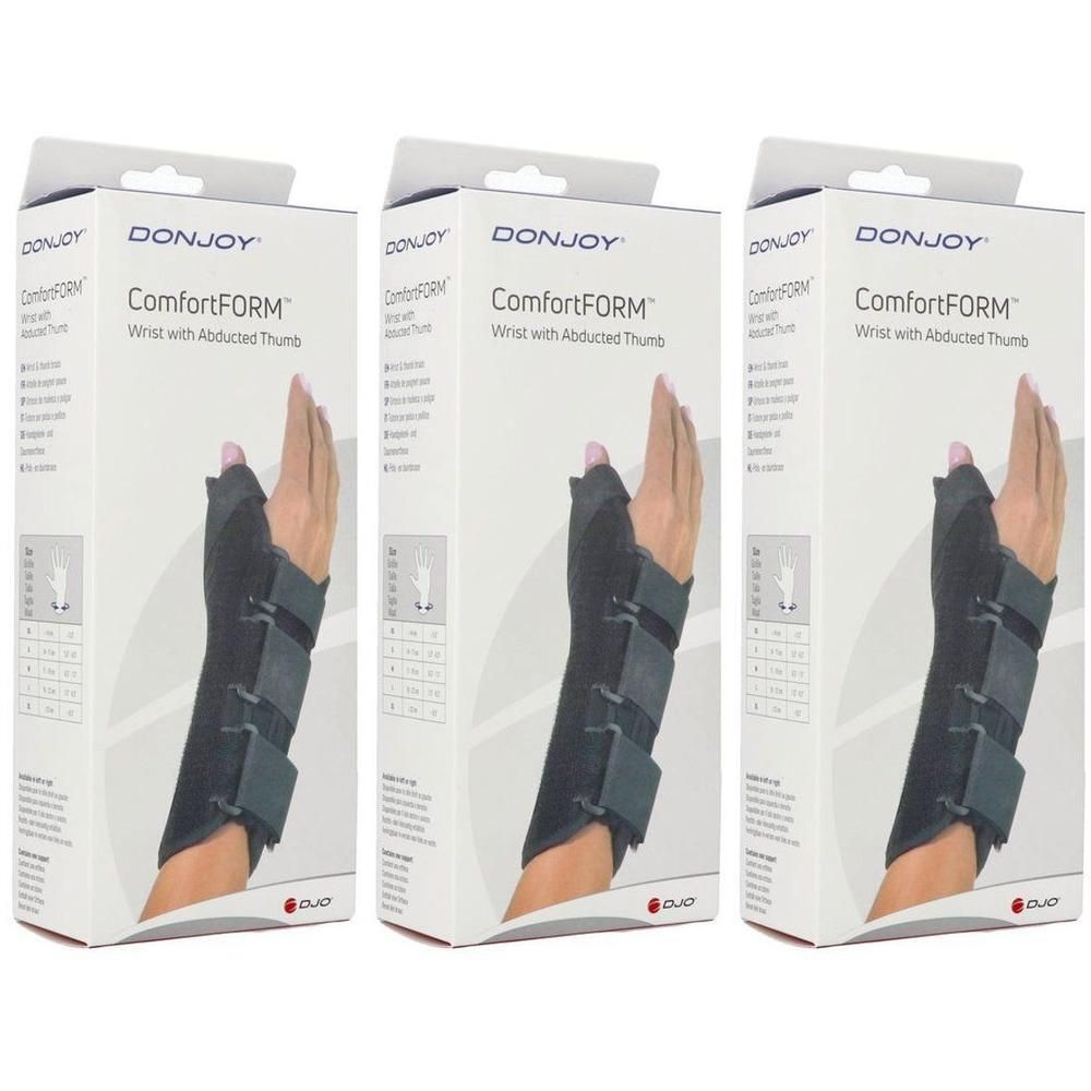 DonJoy ComfortFORM Plus polsbrace met abductie duim, zwart, met klittenbandsluitingen.