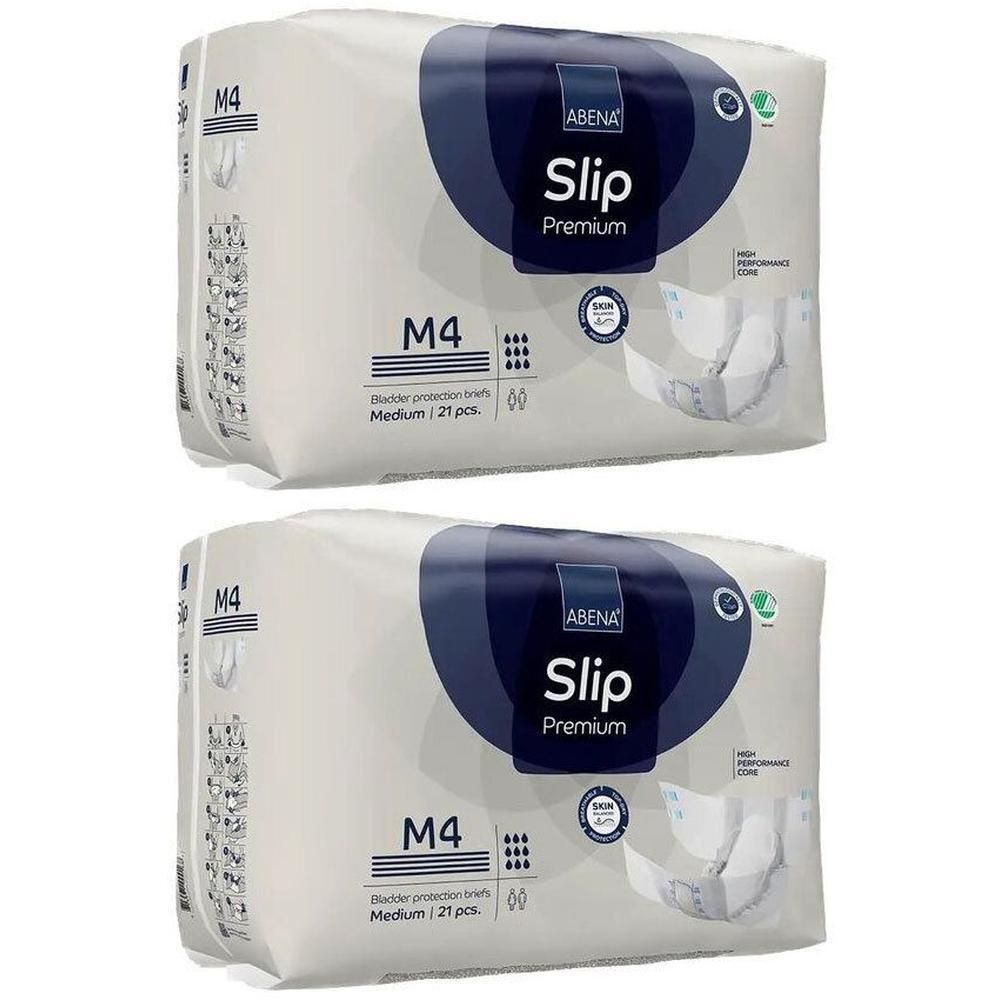 Twee pakken Abena Slip Premium M4 incontinentieslips, Medium, 21 stuks per pak.