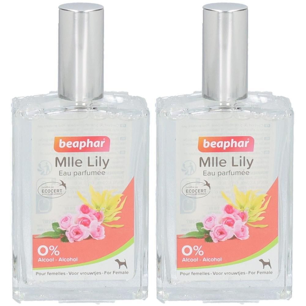Deux flacons Beaphar Mlle Lily Eau parfumée pour femelles. 0% Alcool.