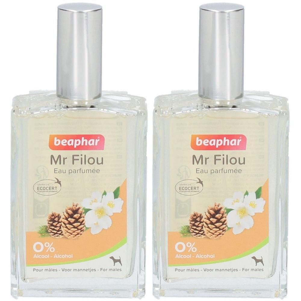 Twee flacons Beaphar Mr Filou Eau parfumée voor honden. 0% alcohol.