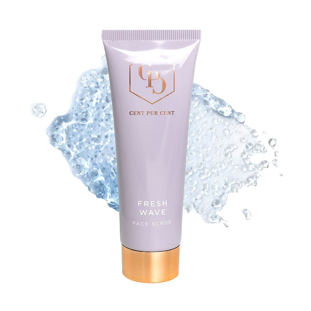 Un tube lilas avec bouchon doré, entouré d'éclaboussures d'eau.